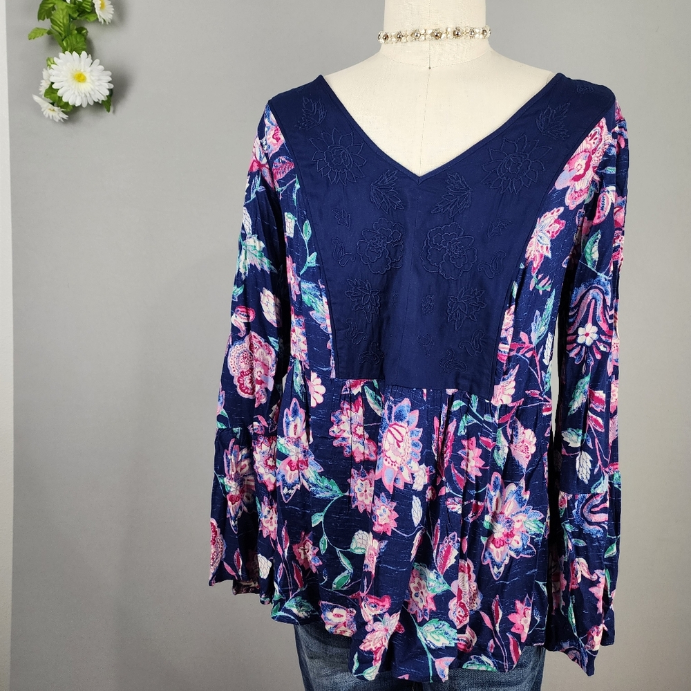 New Directions Blue Floral Shirt Sz 1x